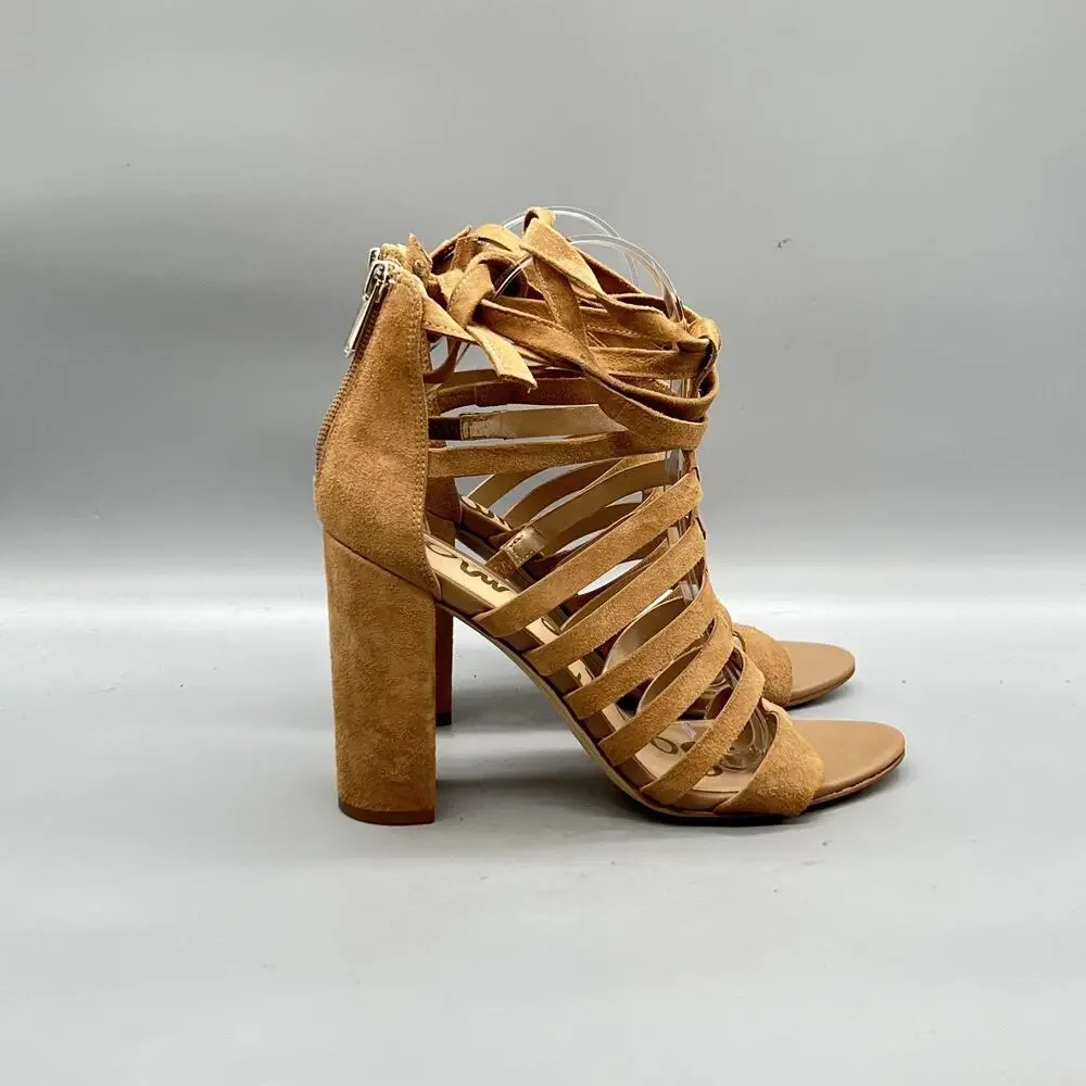 Sam Edelman Sandals Womens 8 Brown Suede Strappy Block Heel Yarina Shoes